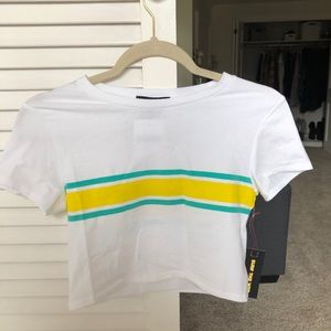 Crop Top w/ Blue & Yellow Stripe